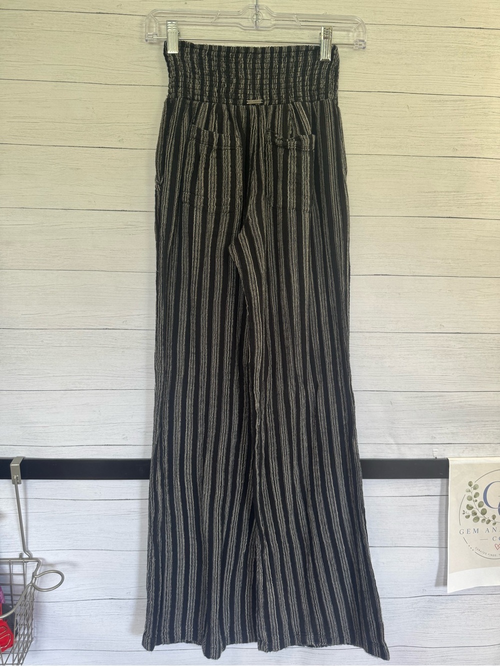 Billabong New Waves Stripe Wide Leg Pants Size Small Smocked Cotton Travel - Picture 14 of 15
